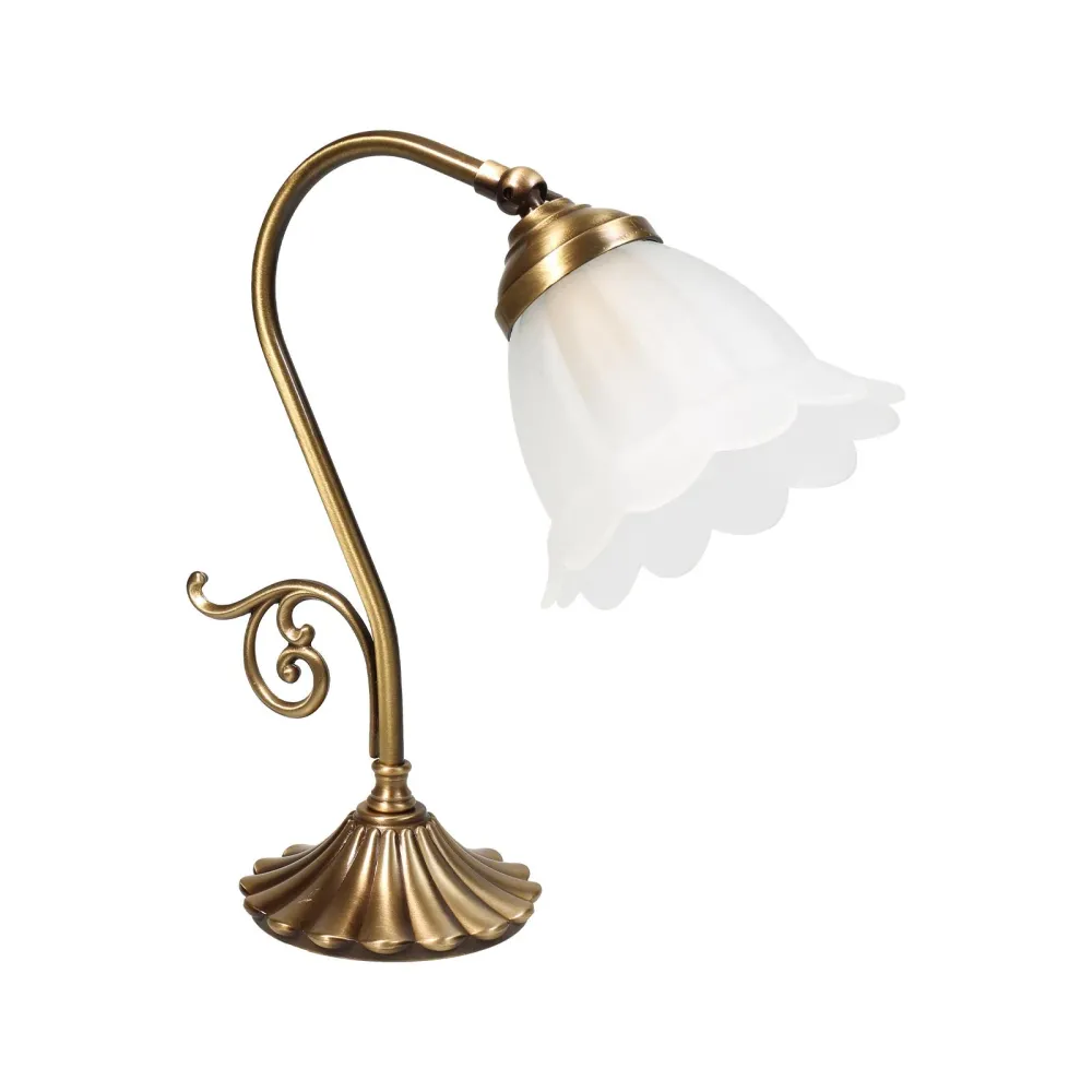 Lampe de Table Art Nouveau avec Volutes et Verre Satiné Ghidini 1849