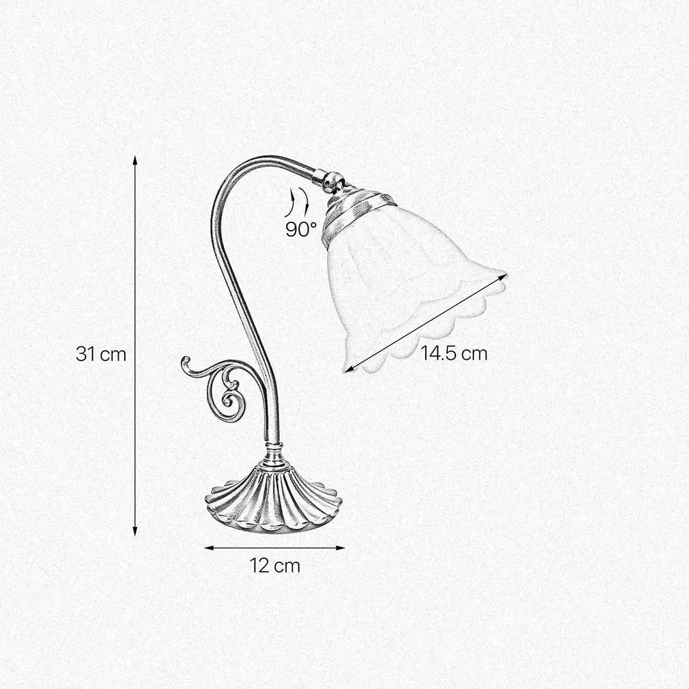 Lampe de Table Art Nouveau avec Volutes et Verre Satiné Ghidini 1849