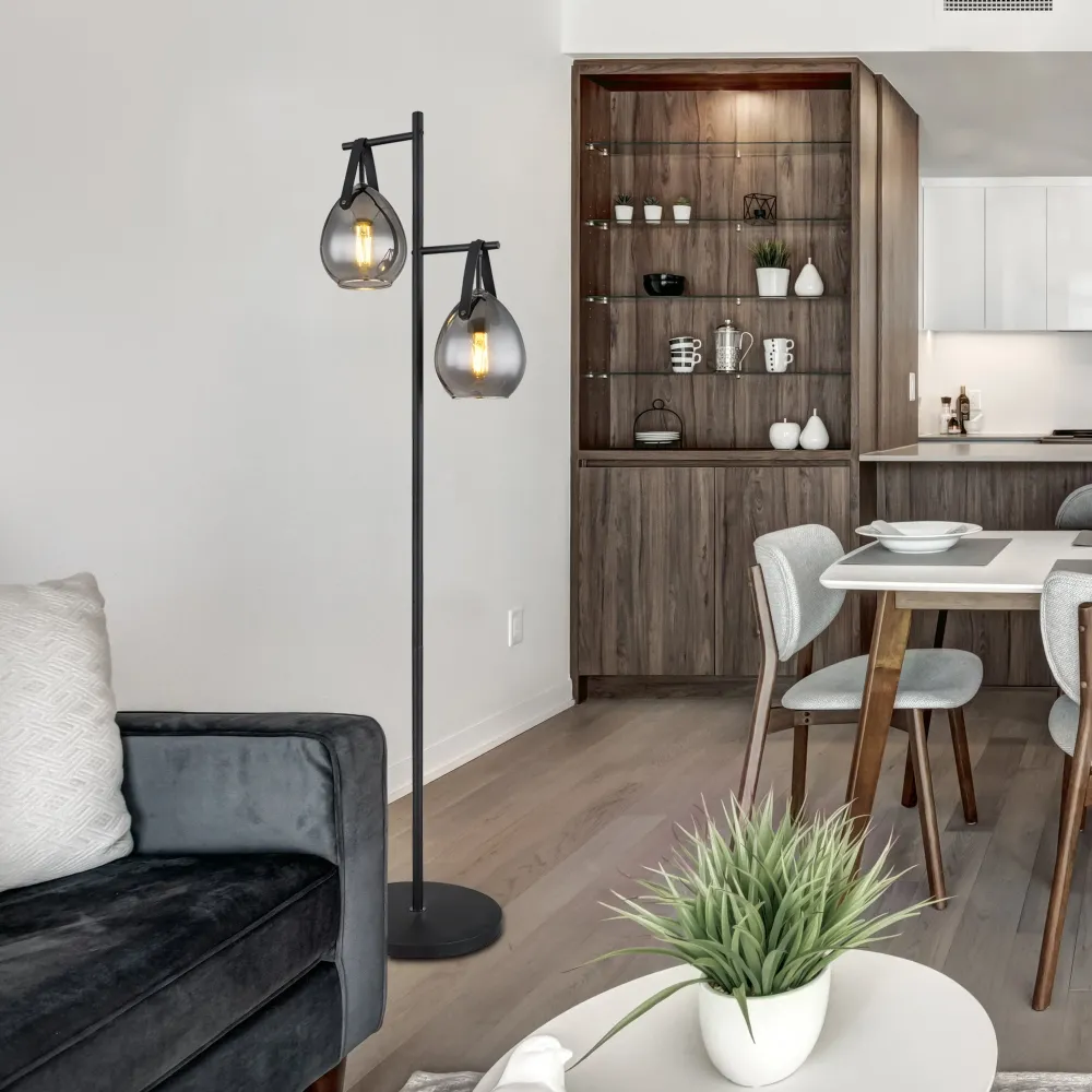 Lampadaire Globo Lighting Diethild en métal noir E27 2L