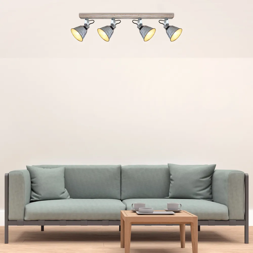 Lampe sur rail Globo Lighting Günther I bois blanc E27 4L