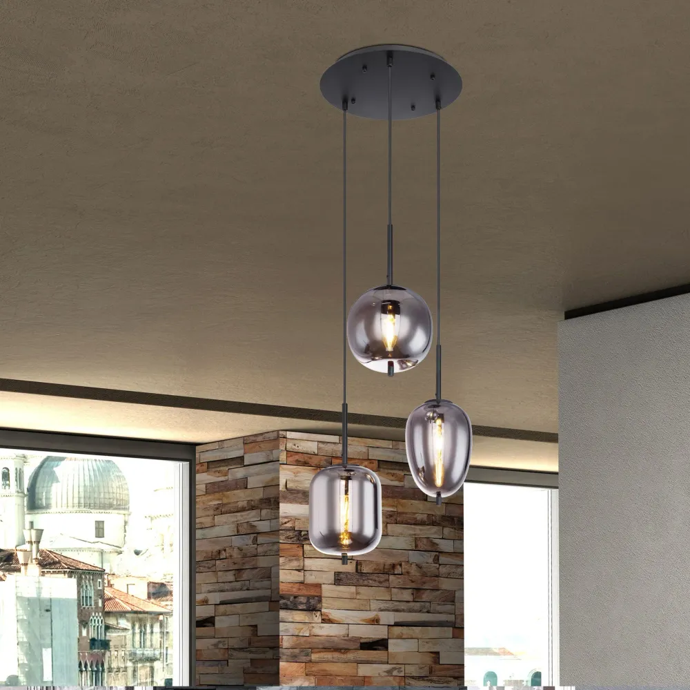 Suspension Globo Lighting Blacky en métal noir E14 3L Black