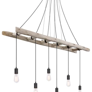 Suspension linéaire Globo Lighting Irmgard en bois clair E27 6L