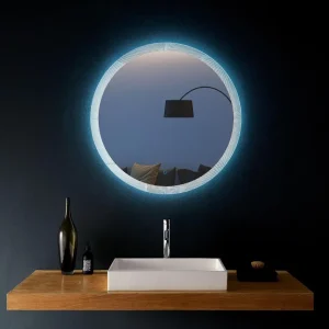Miroir DEL Rond 28po avec Éclairage Halo Bord Givré Golden Elite Deco
