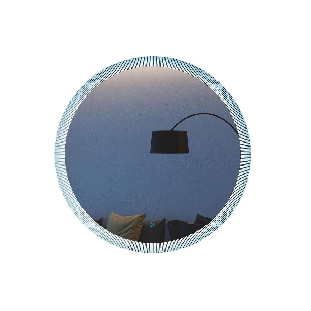 Miroir DEL Rond 28po avec Éclairage Halo Bord Givré Golden Elite Deco
