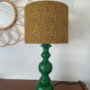 Grande lampe CHACH création pied vert abat jour LÉOPARD