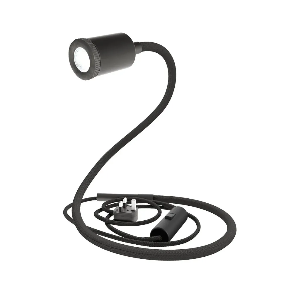 GU1d-one Lampe articulée sans base avec mini spot LED et fiche UK - Noir