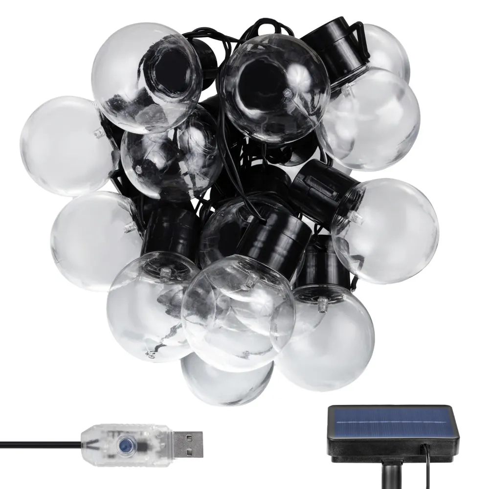 Guirlande solaire LED 2en1 Maclean, IP44, 3W, >60lm, 3000K, Batterie rechargeable 2*600 mAh, 5V DC, 7m, MCE424