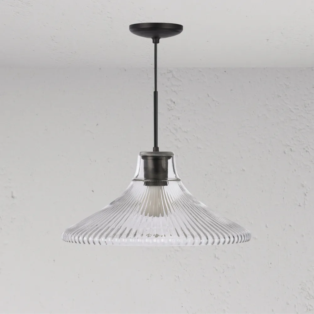 Hammersmith Suspension Grand Format en Verre Cannelé - Bronze
