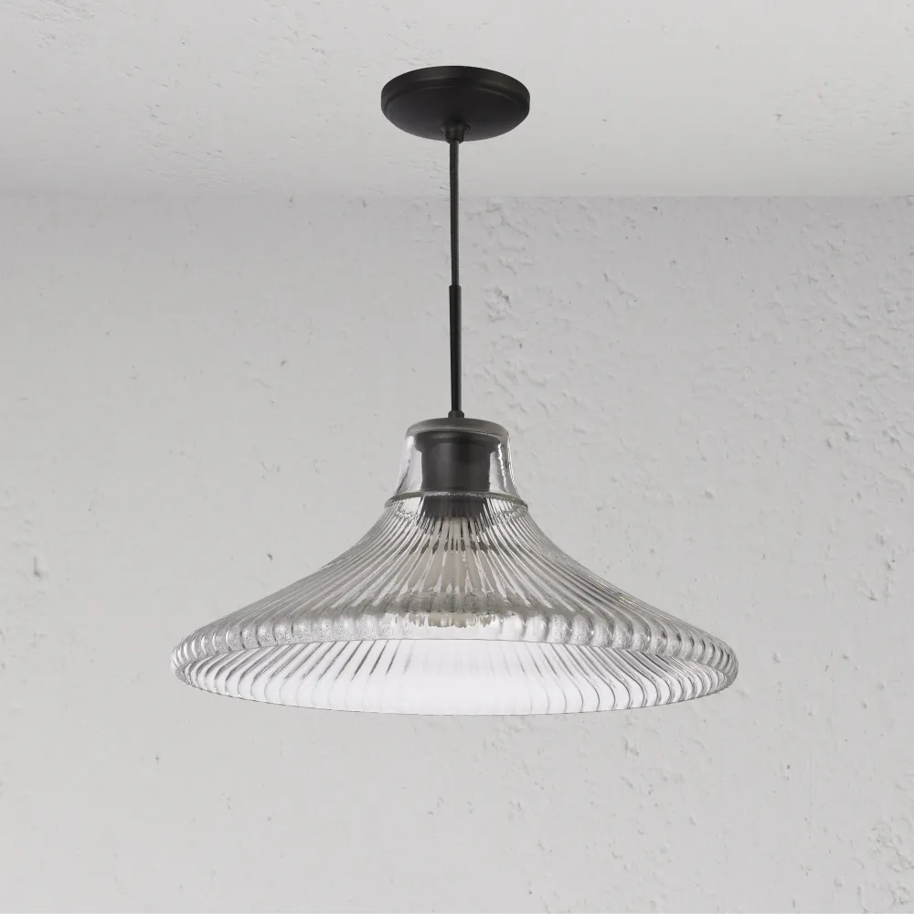 Hammersmith Suspension Grand Format en Verre Cannelé - Bronze
