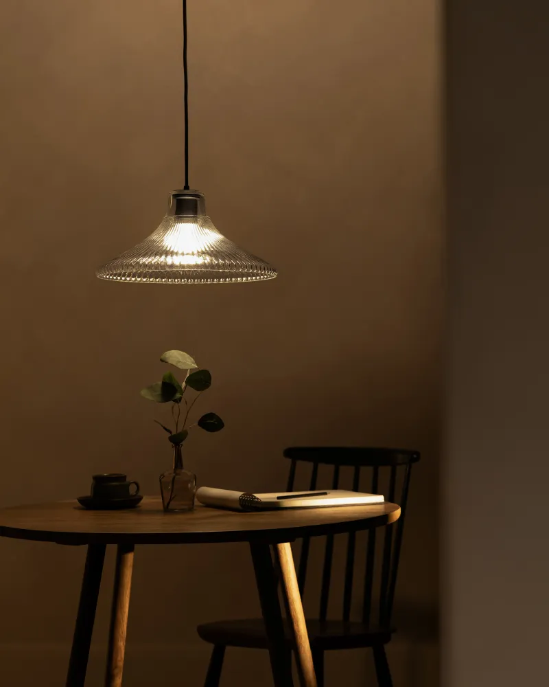 Hammersmith Suspension Grand Format en Verre Cannelé - Bronze