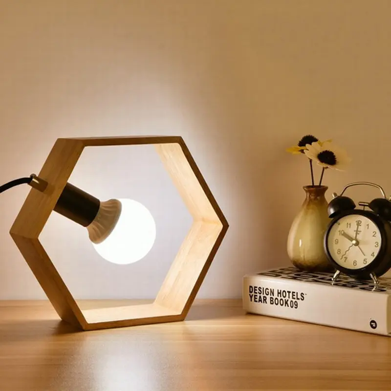 HexaLumi - Lampe de Table Hexagonale en Bois pour Ambiance Chaleureuse