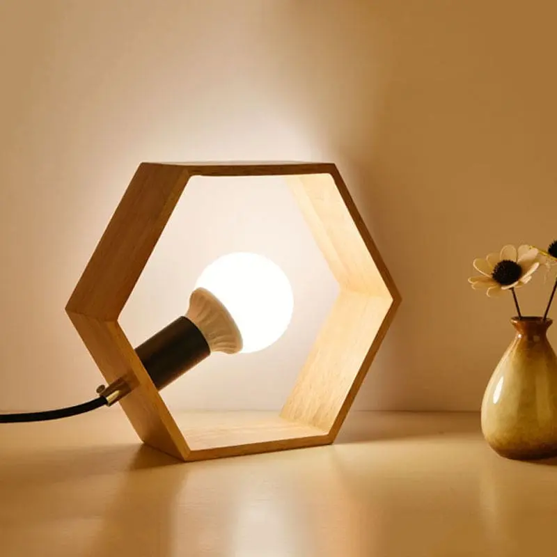 HexaLumi - Lampe de Table Hexagonale en Bois pour Ambiance Chaleureuse