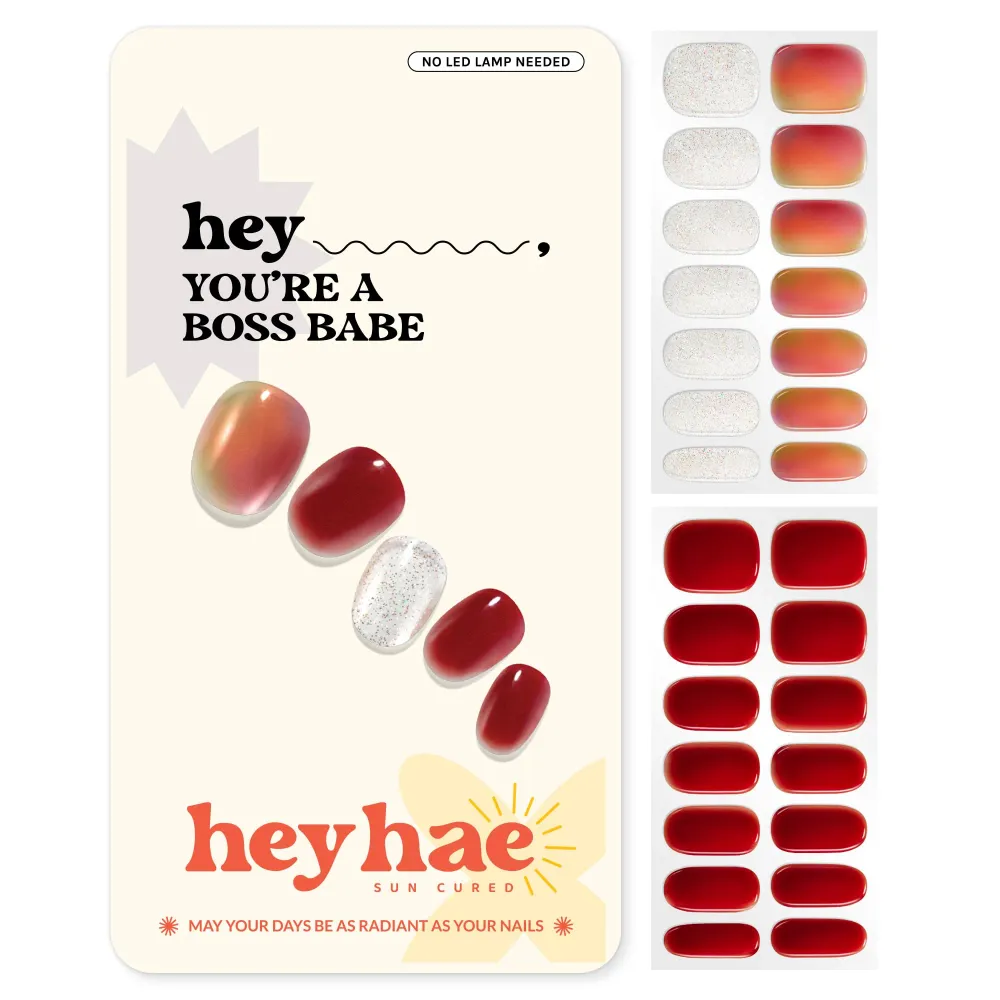 Heyhae Strips Gel Semi-Cures – Sans lampe, Marbre Rouge, Qualité salon