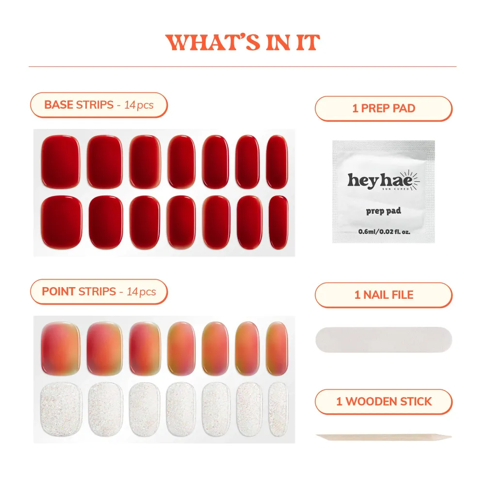 Heyhae Strips Gel Semi-Cures – Sans lampe, Marbre Rouge, Qualité salon