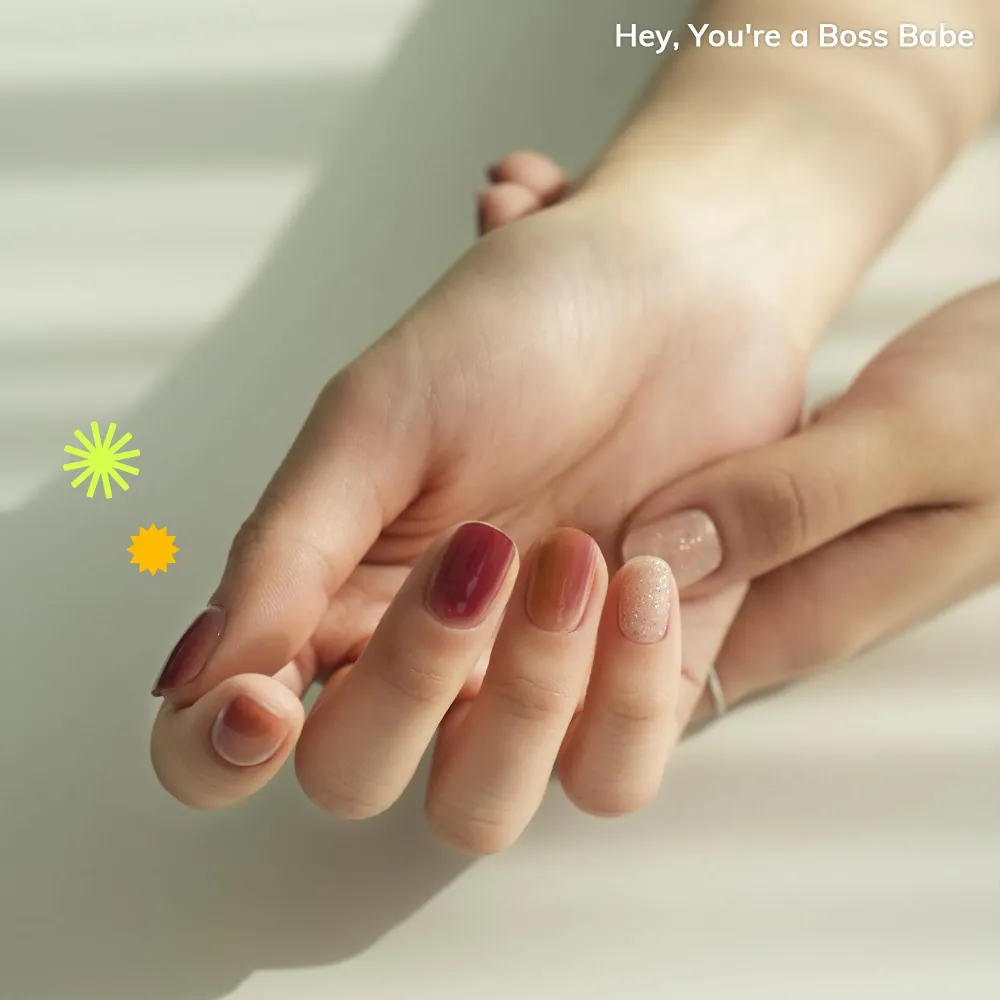 Heyhae Strips Gel Semi-Cures – Sans lampe, Marbre Rouge, Qualité salon