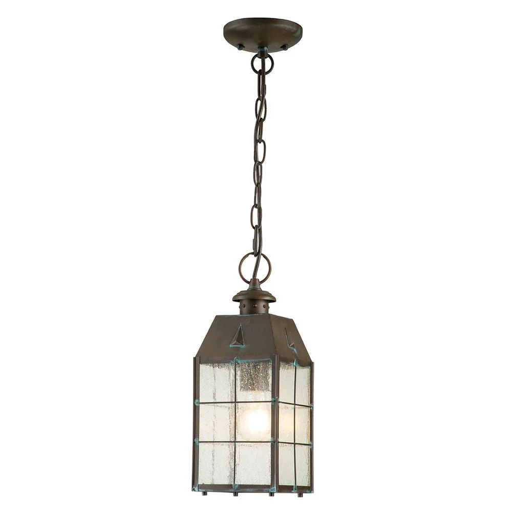 Suspension d'extérieur Hinkley Nantucket 1L en laiton massif, verre clair bullé E27