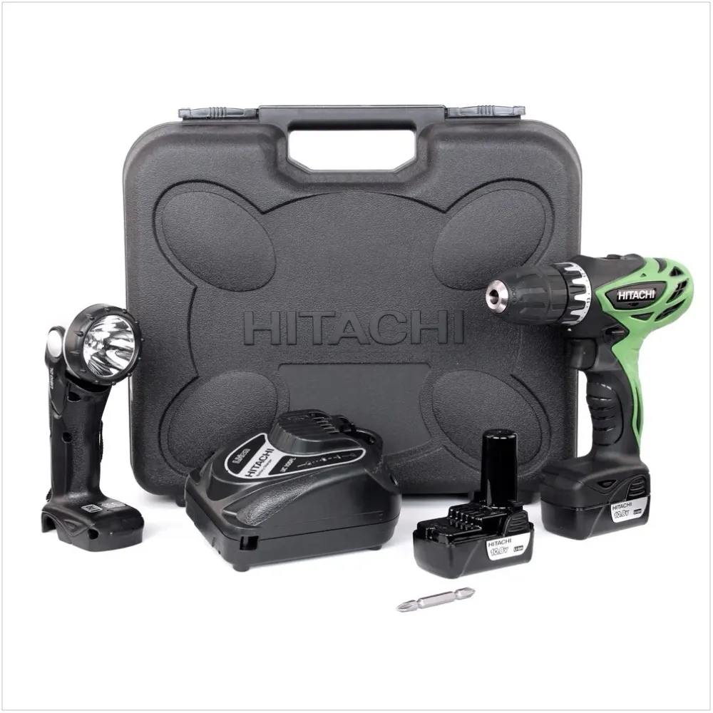 Hitachi DS 10 DFL Perceuse-visseuse 10,8 volts + 2x Batteries + Chargeur + Lampe + Coffret de transport