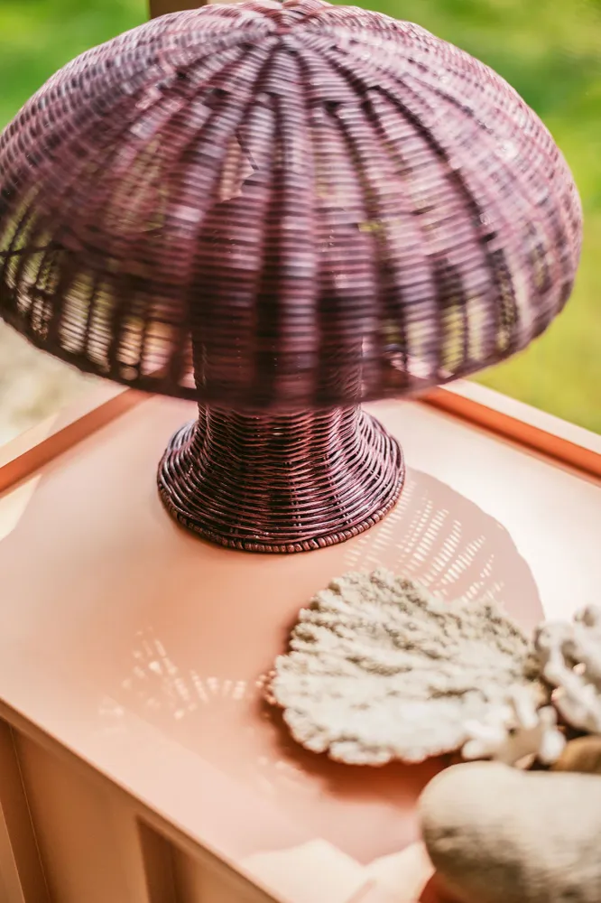 Rattan Table Lamp - 34 cm x 30 cm Burgundy HK Living