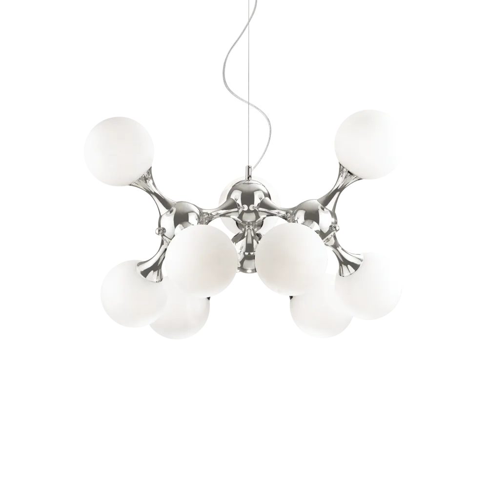 Lámpara colgante 9 bolas Ideal Lux Nodi blanco cristal 9 luces 252W Ø80cm 082059