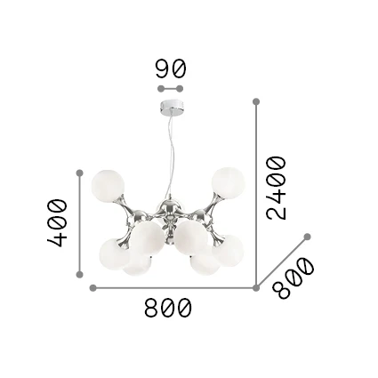 Lámpara colgante 9 bolas Ideal Lux Nodi blanco cristal 9 luces 252W Ø80cm 082059