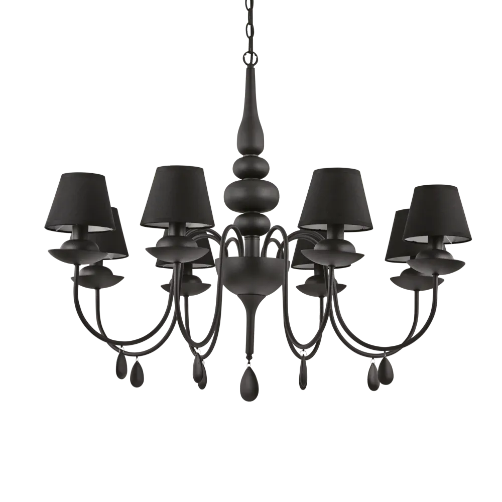 Lámpara colgante Ideal Lux Blanche negro cristal y tela 8 luces 320W Ø92cm 111896