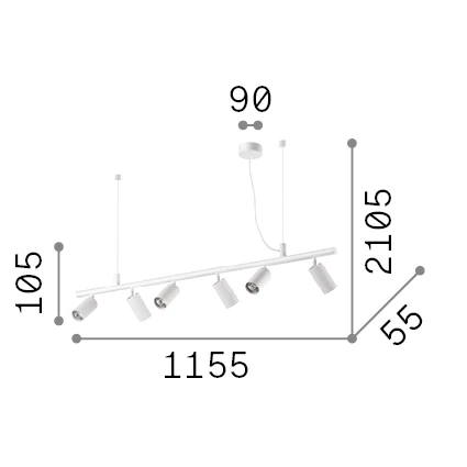 Lámpara colgante Ideal Lux Dynamite blanco 6 luces 168W 115,5cm 231433