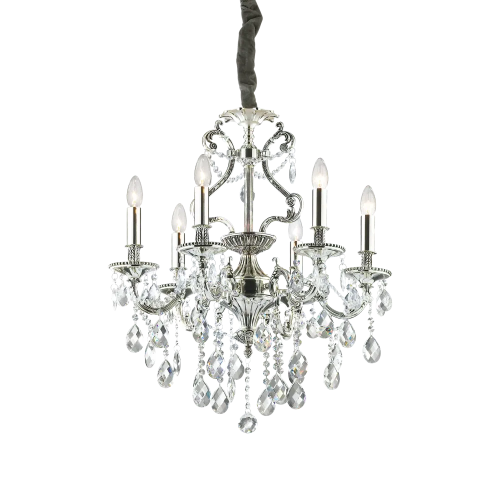 Lámpara colgante Ideal Lux Gioconda plata cristal y cerámica 6 luces 240W Ø62cm 044927