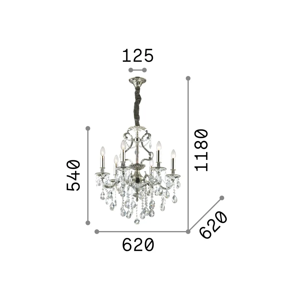 Lámpara colgante Ideal Lux Gioconda plata cristal y cerámica 6 luces 240W Ø62cm 044927