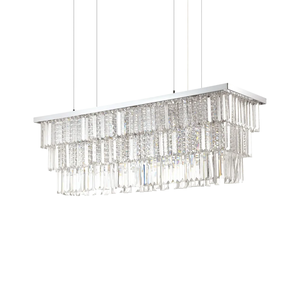 Lámpara colgante Ideal Lux Martinez cromo cristal y cerámica 8 luces 320W 103cm 166360