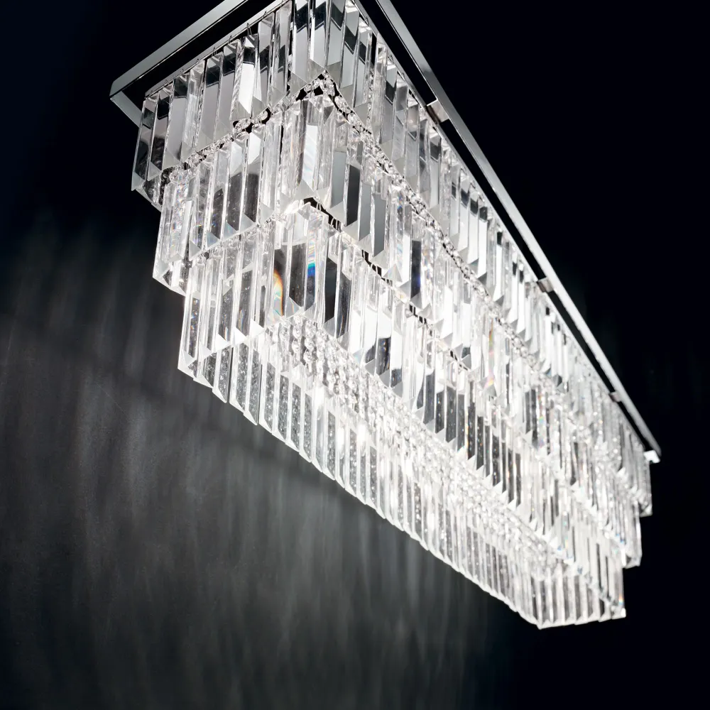 Lámpara colgante Ideal Lux Martinez cromo cristal y cerámica 8 luces 320W 103cm 166360