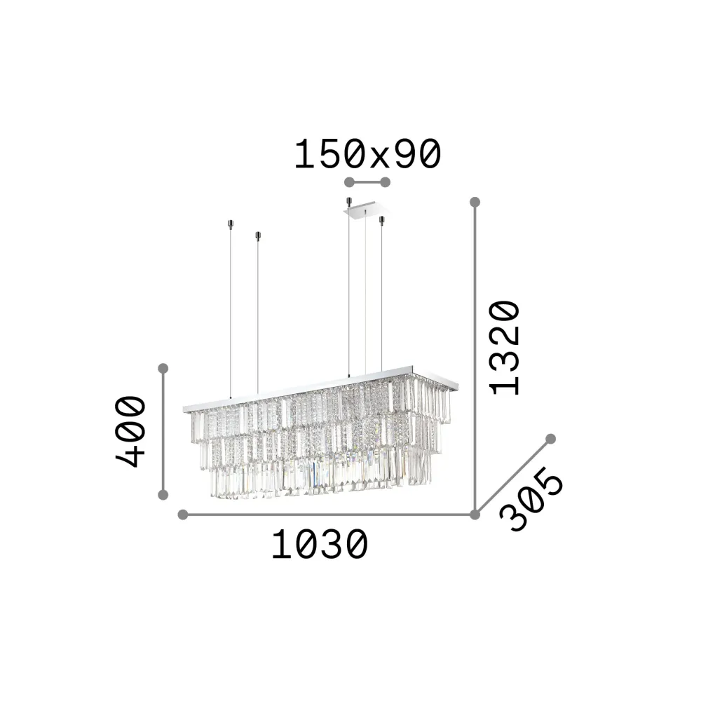 Lámpara colgante Ideal Lux Martinez cromo cristal y cerámica 8 luces 320W 103cm 166360