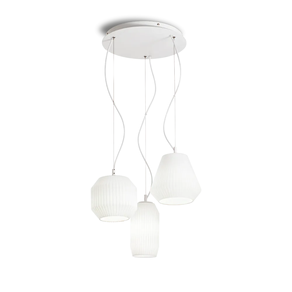 Lámpara colgante Ideal Lux Origami blanco cristal 3 luces 180W Ø40cm 198095
