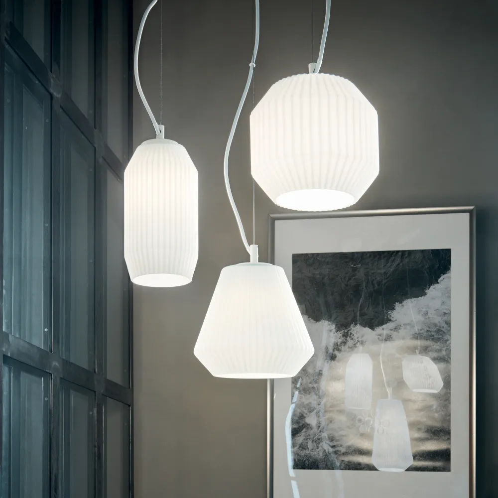 Lámpara colgante Ideal Lux Origami blanco cristal 3 luces 180W Ø40cm 198095
