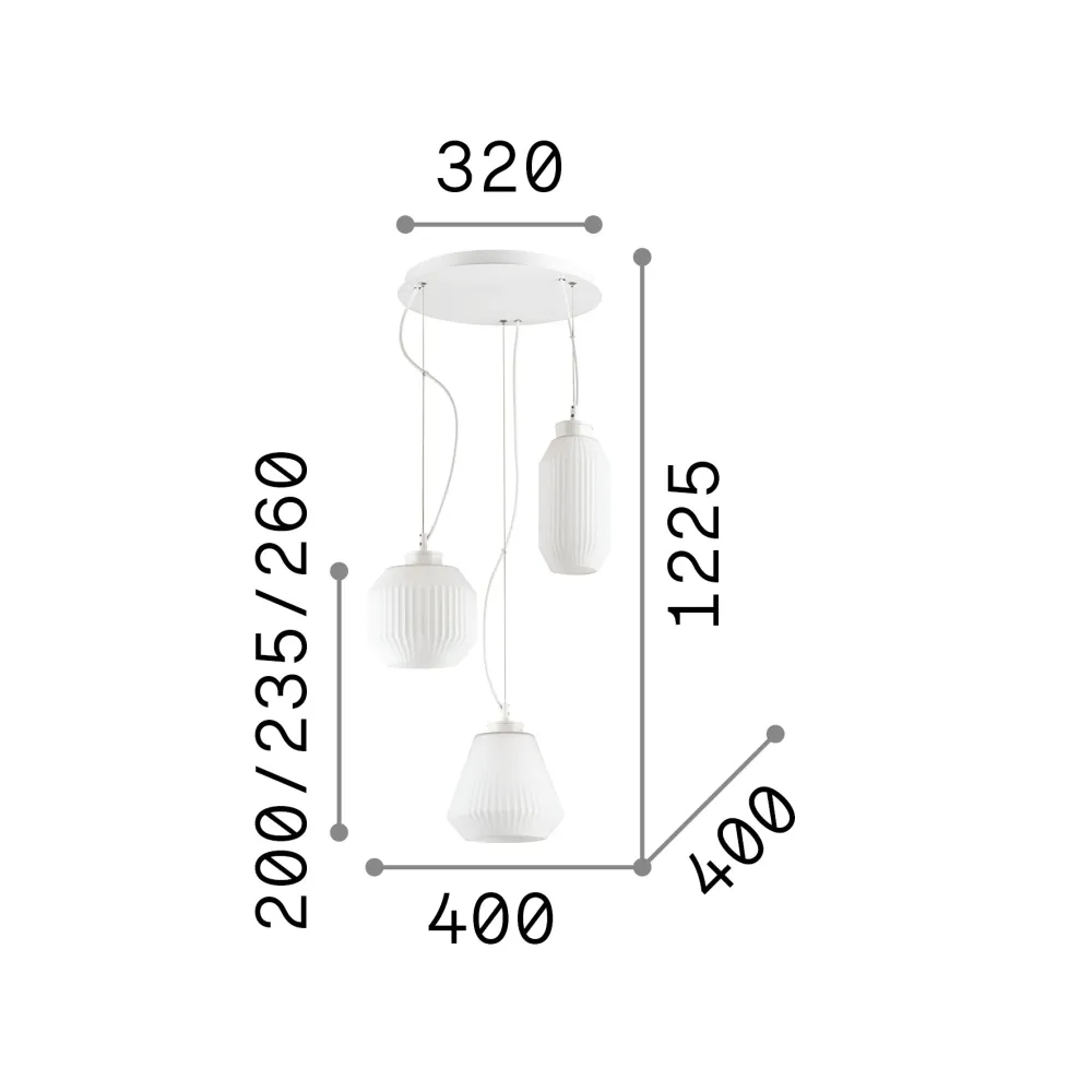 Lámpara colgante Ideal Lux Origami blanco cristal 3 luces 180W Ø40cm 198095