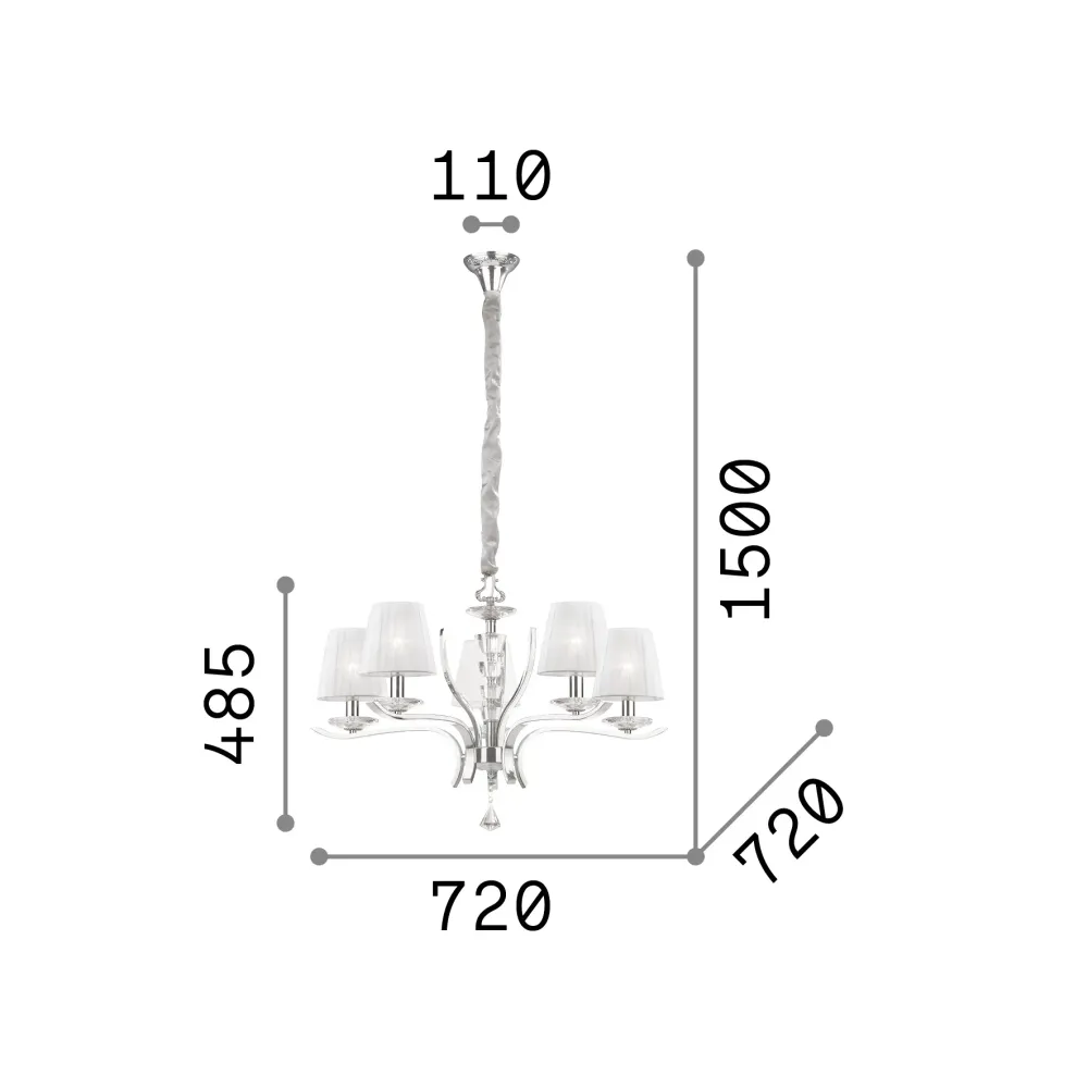 Lámpara colgante Ideal Lux Pegaso latón cristal y tela 5 luces 140W Ø72cm 197722