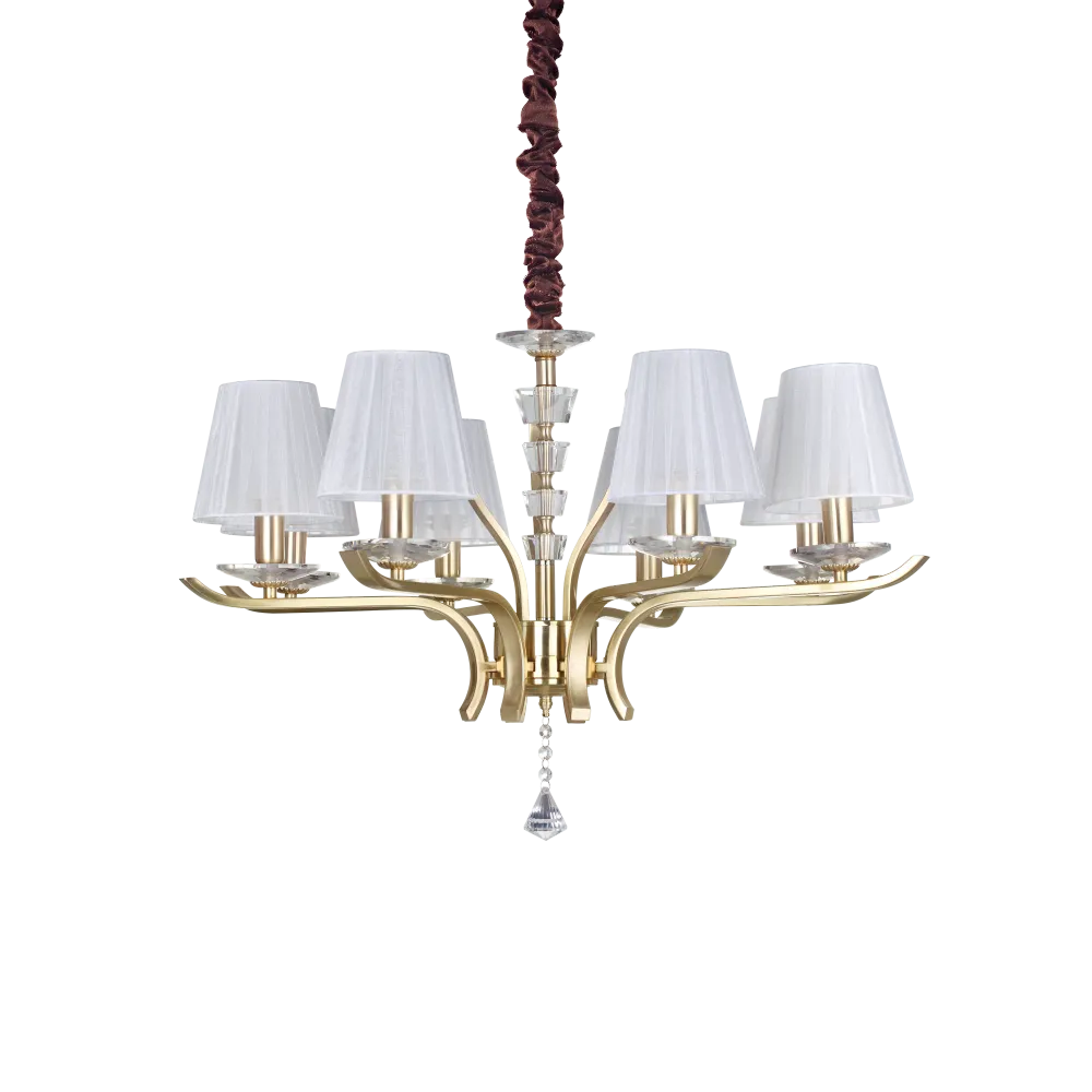 Lámpara colgante Ideal Lux Pegaso latón cristal y tela 8 luces 224W Ø76cm 197739