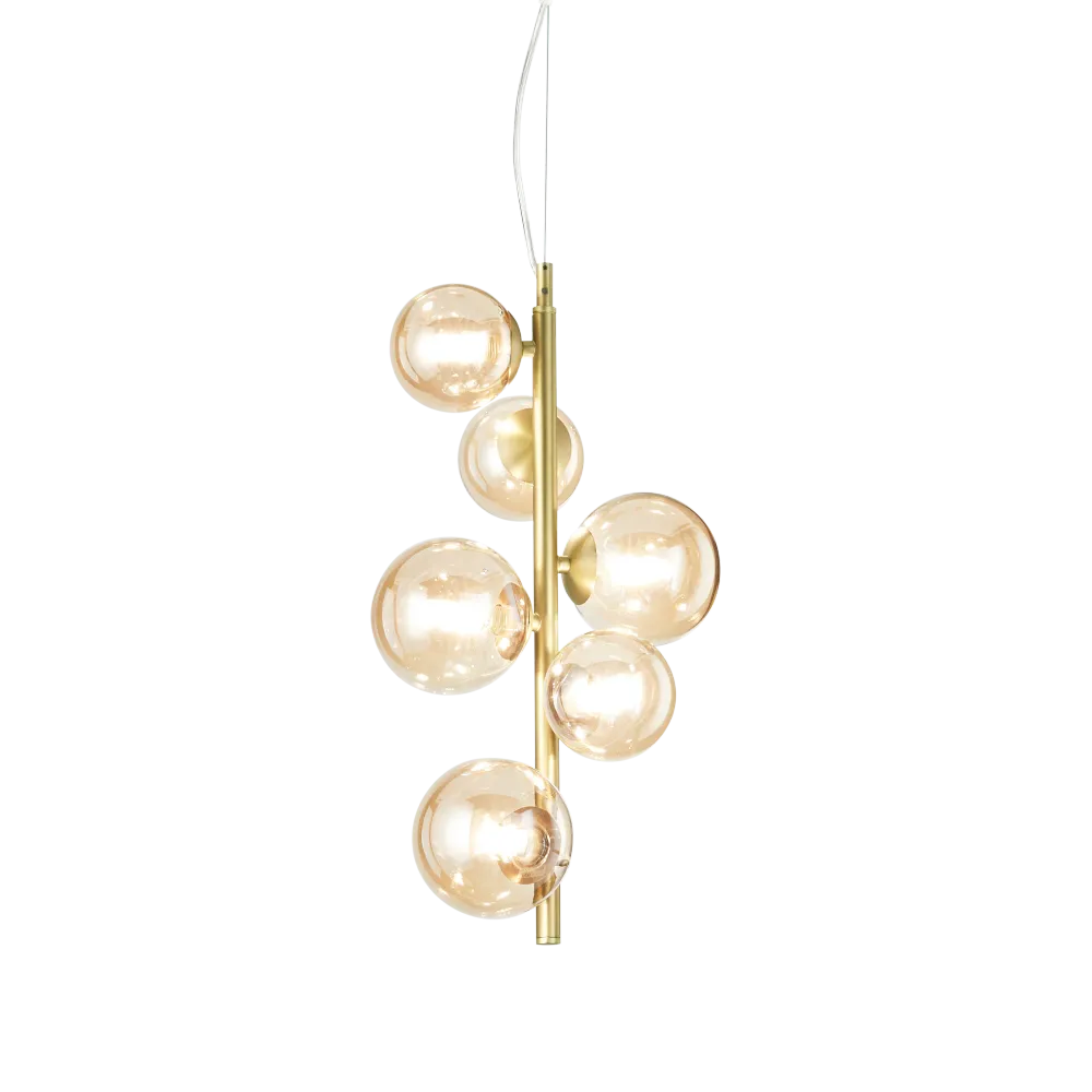 Lámpara colgante Ideal Lux Perlage ámbar cristal 6 luces 90W Ø26cm 317793