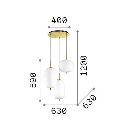 Lámpara colgante Ideal Lux Umile blanco cristal LED 3 luces 56W Ø63cm 224541
