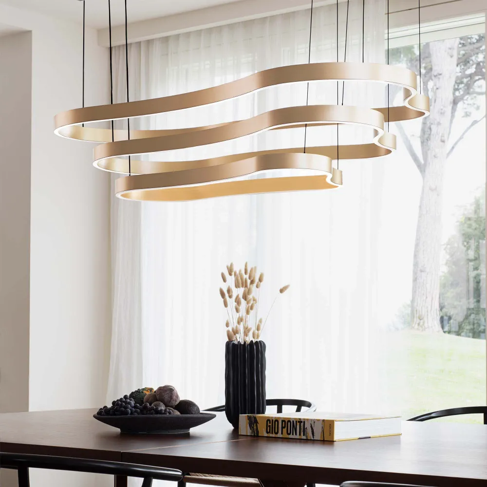 Lámpara colgante Ideal Lux Waves dorado LED 45W 125,4cm 345253