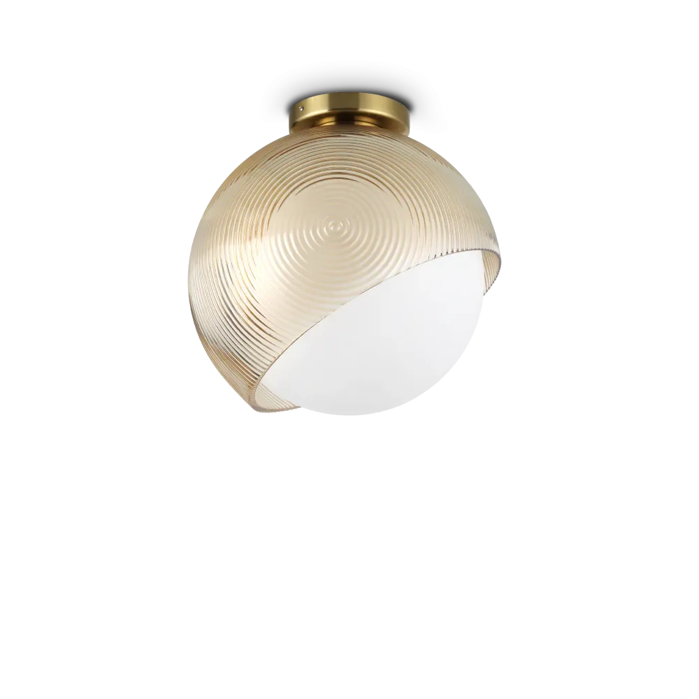 Plafón de techo Ideal Lux Bloom latón cristal 42W Ø30cm 366593
