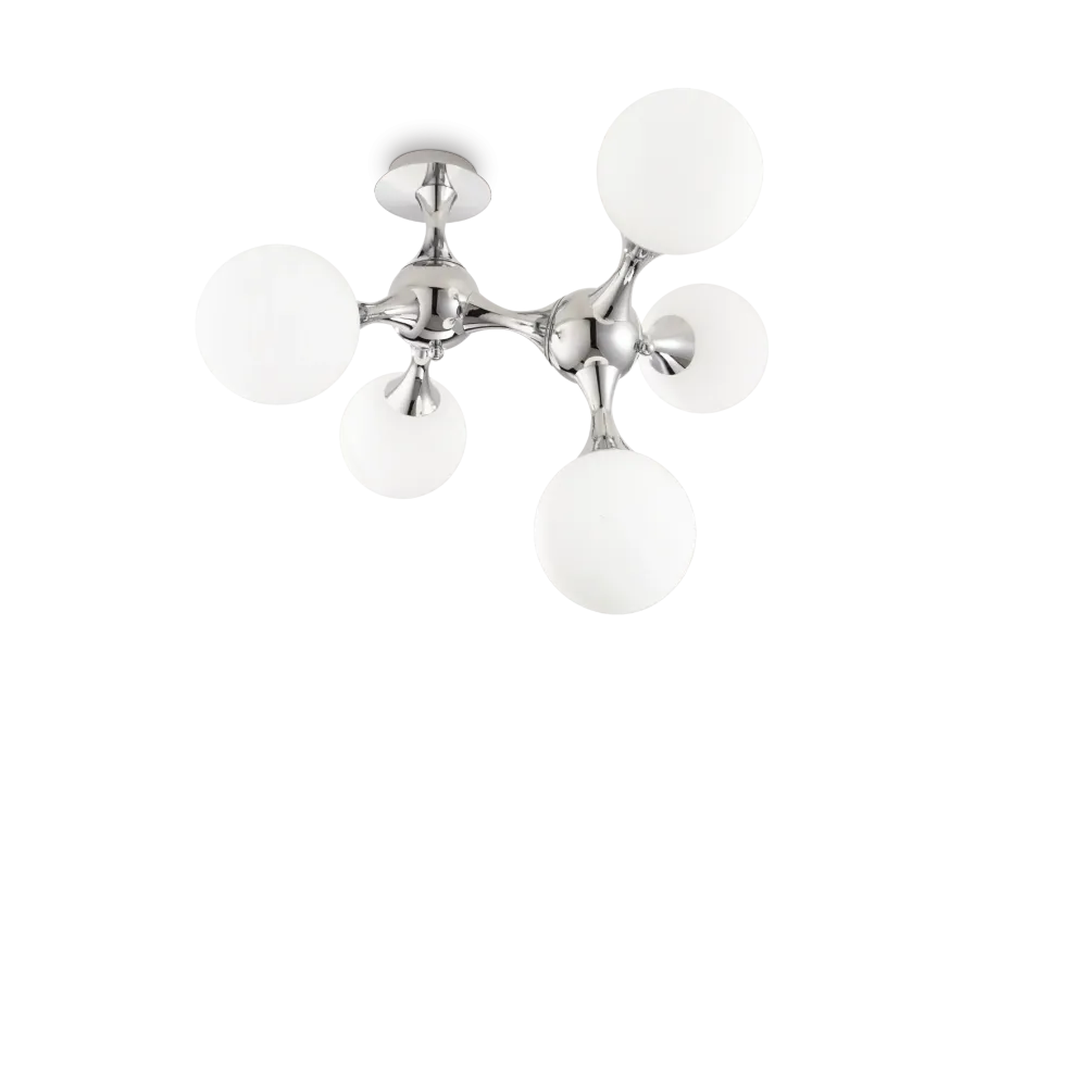 Plafón de techo Ideal Lux Nodi blanco cristal 5 luces 140W 55cm 073712