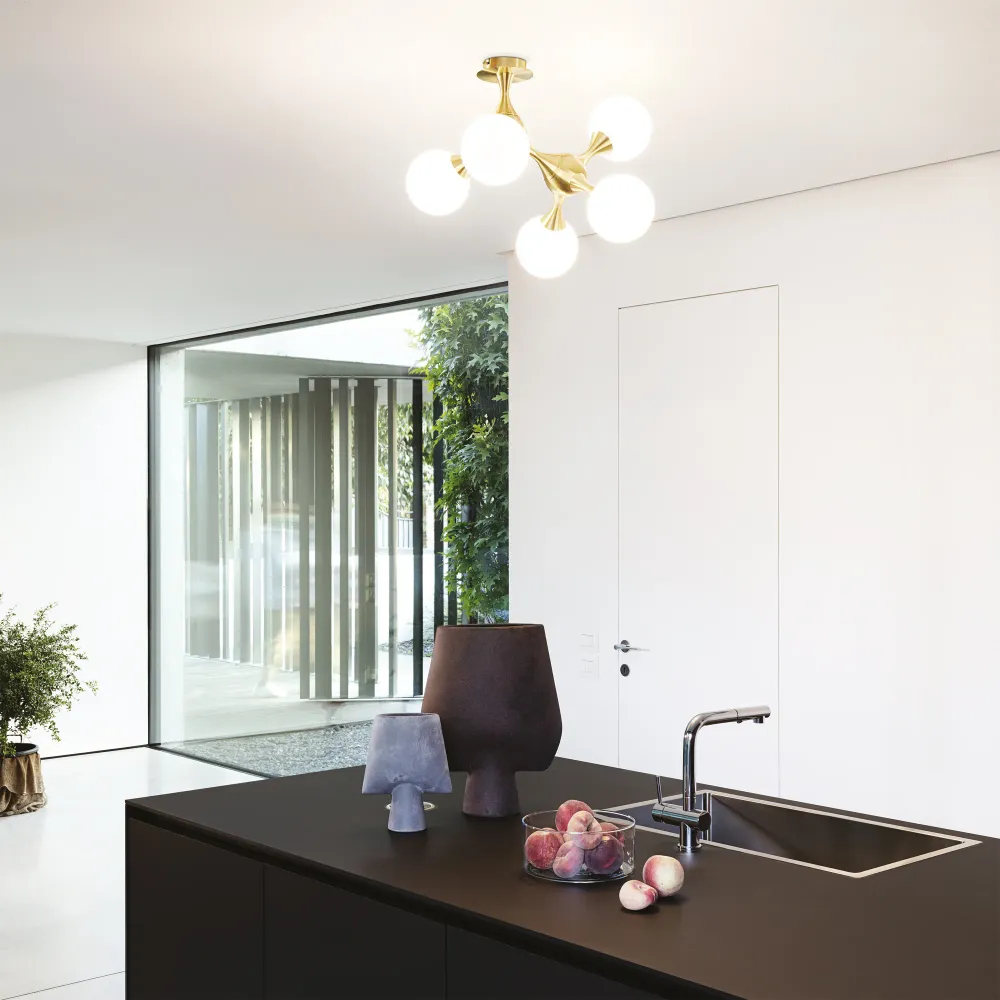 Plafón de techo Ideal Lux Nodi blanco cristal 5 luces 140W 55cm 073712