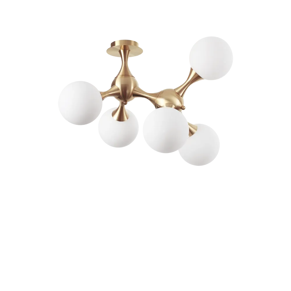 Plafón de techo Ideal Lux Nodi latón cristal 5 luces 140W 55cm 241050
