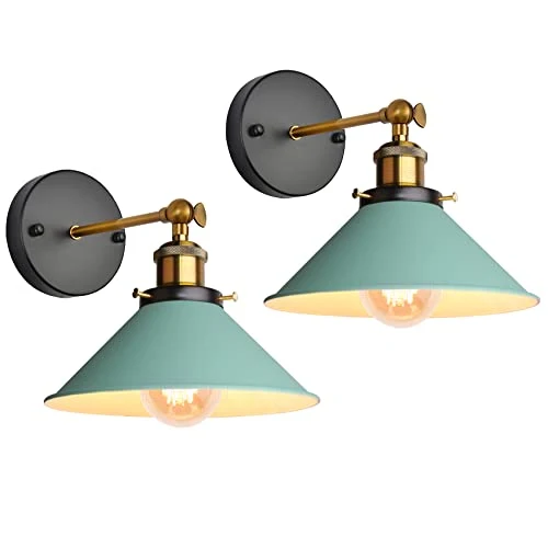 iDEGU Lot de 2 Appliques Murales Rétro, Lampe Murale de Style Edison en Forme de Parapluie E27 Métal Plafonnier Luminaire...