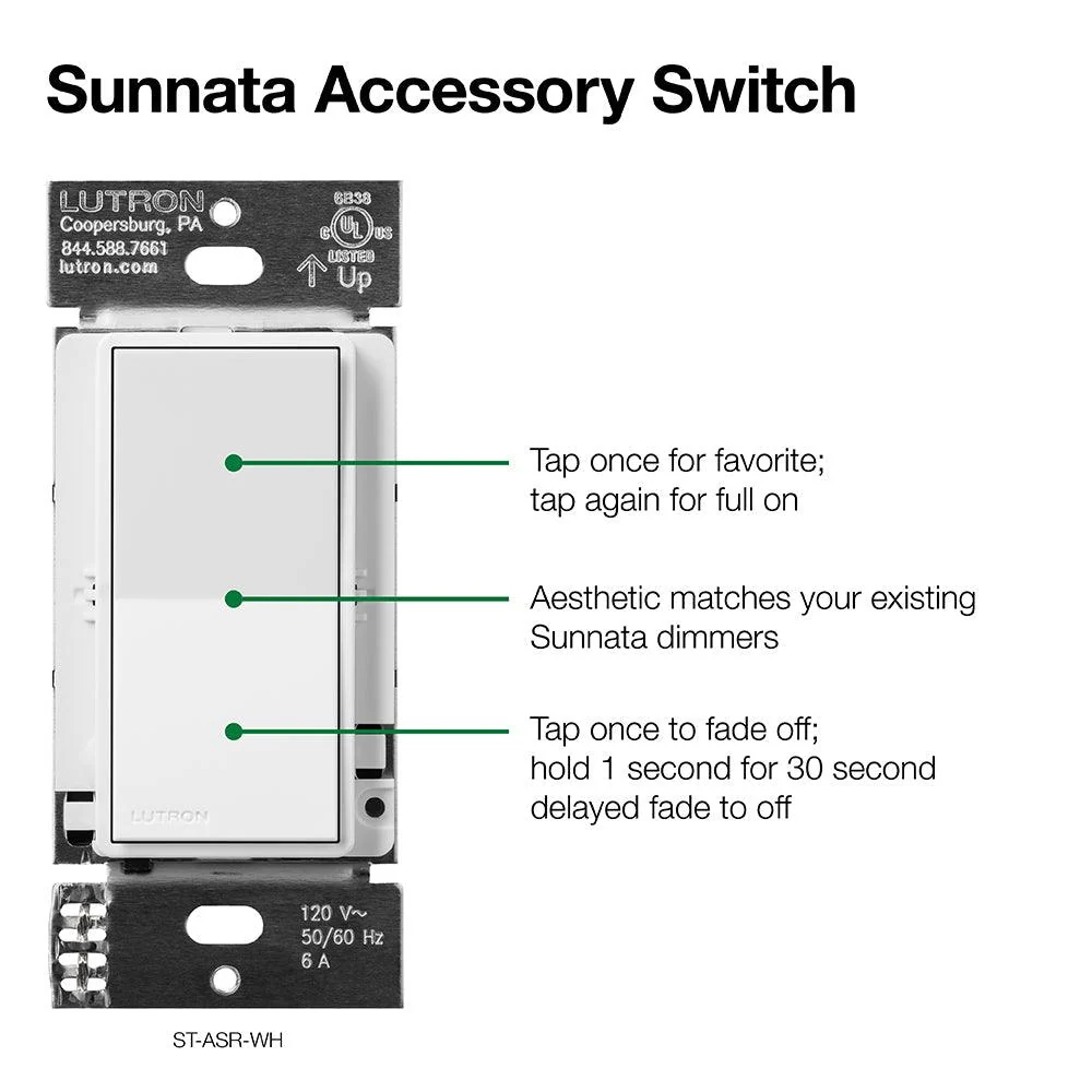 Interrupteur d'accessoires Lutron Sunnata LED+, modèle ST-AS-WH*