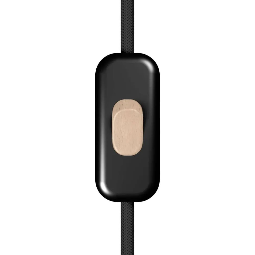 Interrupteur unipolaire coupe-fil Creative Switch Noir et bouton effet bois