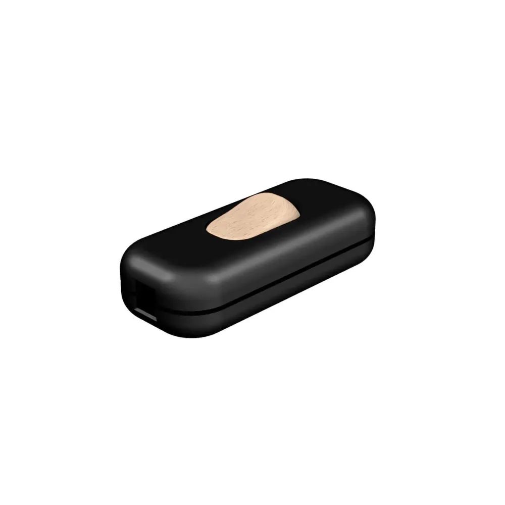 Interrupteur unipolaire coupe-fil Creative Switch Noir et bouton effet bois