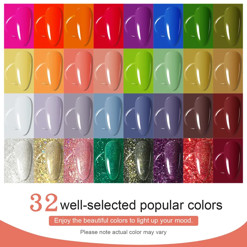 JODSONE Kit Gel Nail Polish avec Lampe UV – 32 Couleurs, Base, Top Coat et Outils Manucure