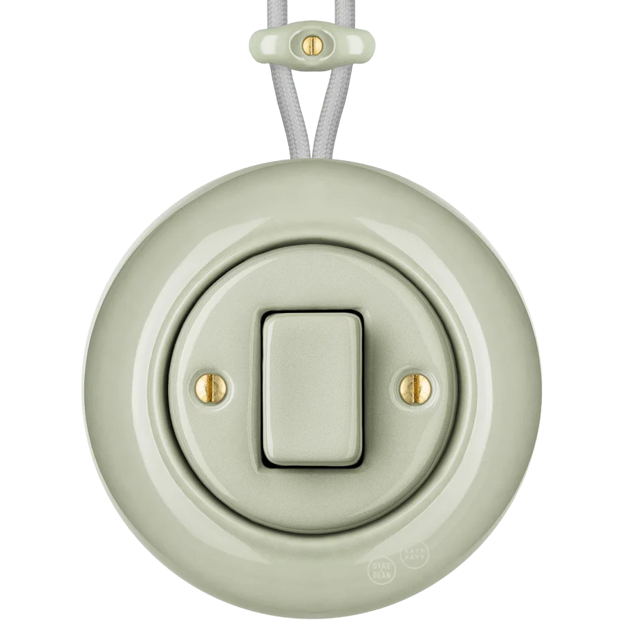 INTERRUPTEUR D'ÉCLAIRAGE MURAL EN PORCELAINE DE SURFACE GRIS VERT FAT BUTTON KATY PATY