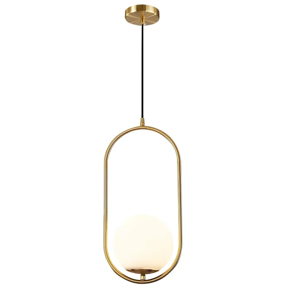 KCO Lighting Suspension Luminaire Rétro Réglable Dorée Avec Boule en Verre Blanc de 15cm pour Restaurant, Salon, Chambre à...